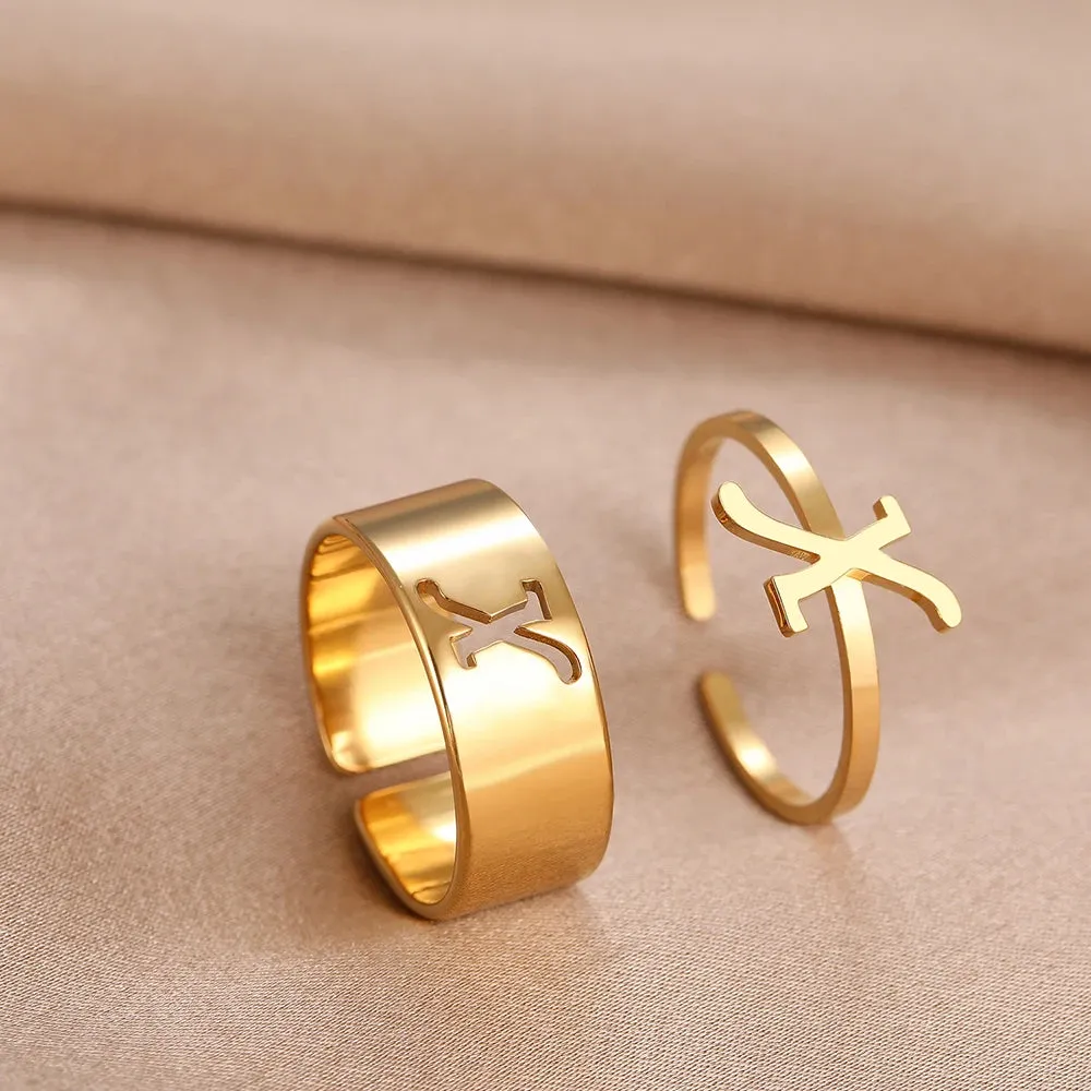 Stainless Steel Rings 26 A-Z Letters Goth Fashion Adjustable Couple Ring For Women Jewelry Wedding Forever Kpop Gifts 2Pcs/set