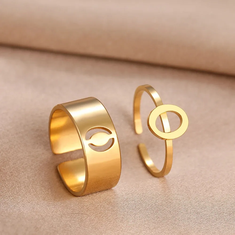 Stainless Steel Rings 26 A-Z Letters Goth Fashion Adjustable Couple Ring For Women Jewelry Wedding Forever Kpop Gifts 2Pcs/set