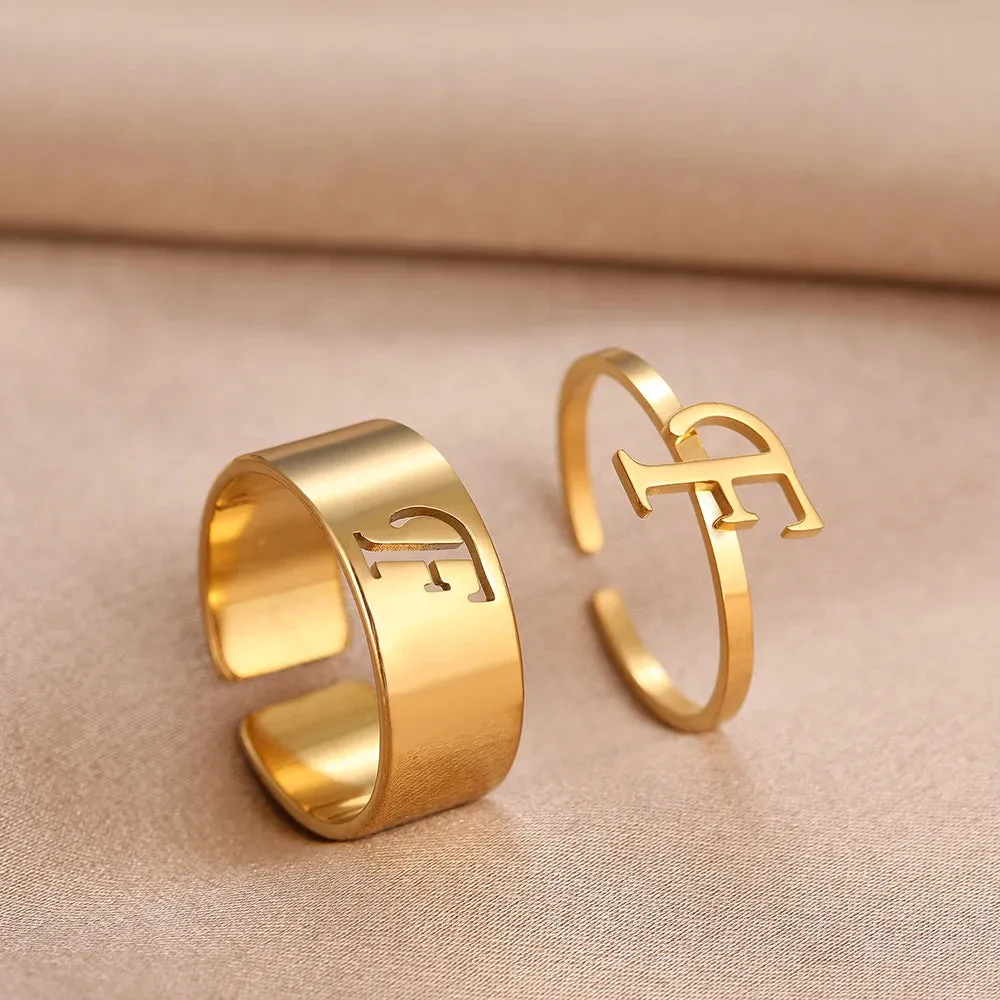 Stainless Steel Rings 26 A-Z Letters Goth Fashion Adjustable Couple Ring For Women Jewelry Wedding Forever Kpop Gifts 2Pcs/set