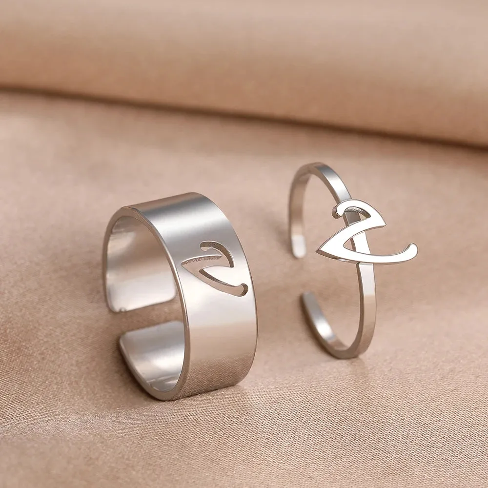 Stainless Steel Rings 26 A-Z Letters Goth Fashion Adjustable Couple Ring For Women Jewelry Wedding Forever Kpop Gifts 2Pcs/set