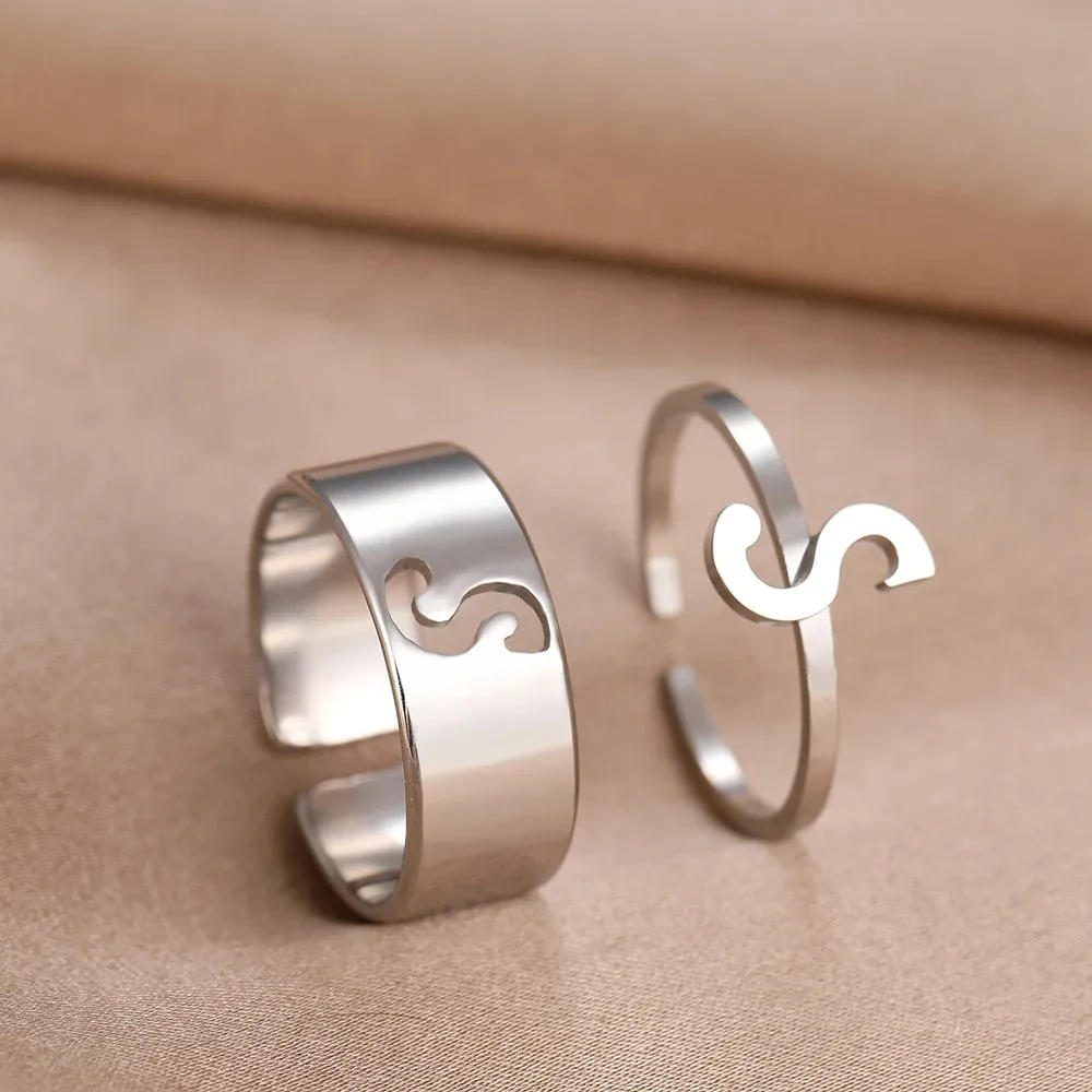 Stainless Steel Rings 26 A-Z Letters Goth Fashion Adjustable Couple Ring For Women Jewelry Wedding Forever Kpop Gifts 2Pcs/set