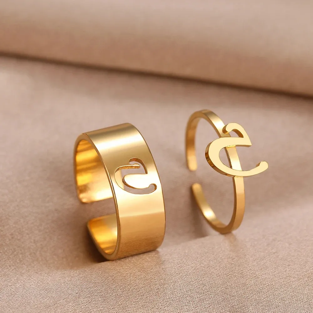 Stainless Steel Rings 26 A-Z Letters Goth Fashion Adjustable Couple Ring For Women Jewelry Wedding Forever Kpop Gifts 2Pcs/set