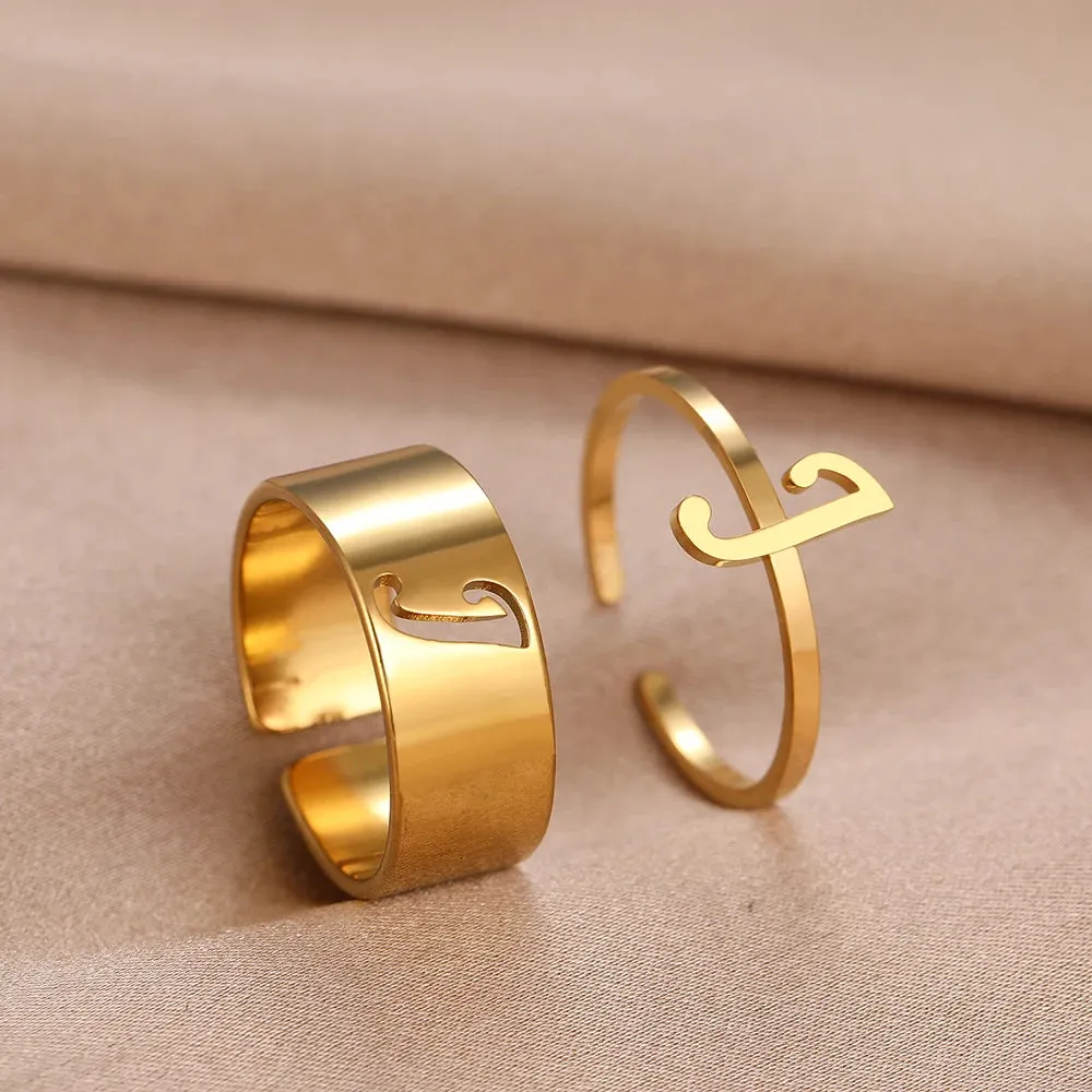 Stainless Steel Rings 26 A-Z Letters Goth Fashion Adjustable Couple Ring For Women Jewelry Wedding Forever Kpop Gifts 2Pcs/set
