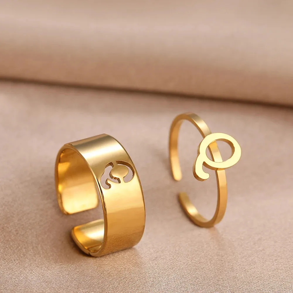 Stainless Steel Rings 26 A-Z Letters Goth Fashion Adjustable Couple Ring For Women Jewelry Wedding Forever Kpop Gifts 2Pcs/set