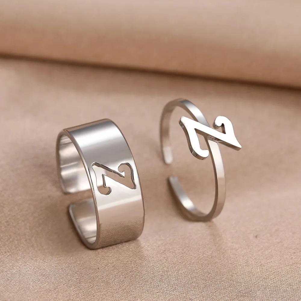 Stainless Steel Rings 26 A-Z Letters Goth Fashion Adjustable Couple Ring For Women Jewelry Wedding Forever Kpop Gifts 2Pcs/set