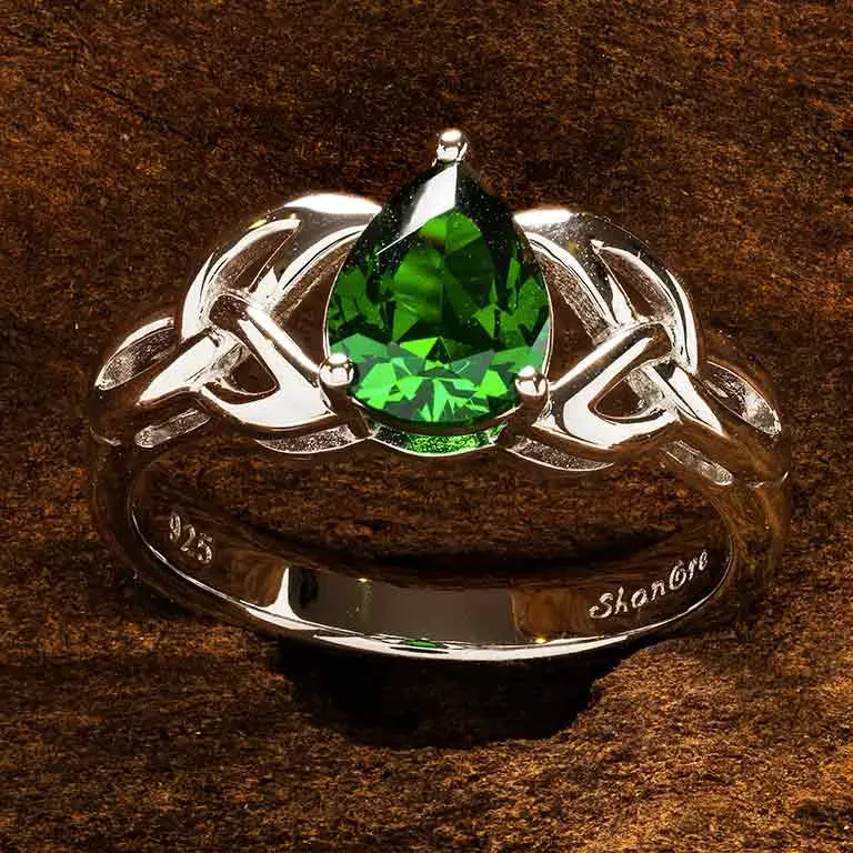Sterling Silver Emerald Cubic Zirconia Trinity Knot Ring