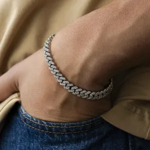 Straight Edge Diamond Cuban Bracelet White Gold 8mm