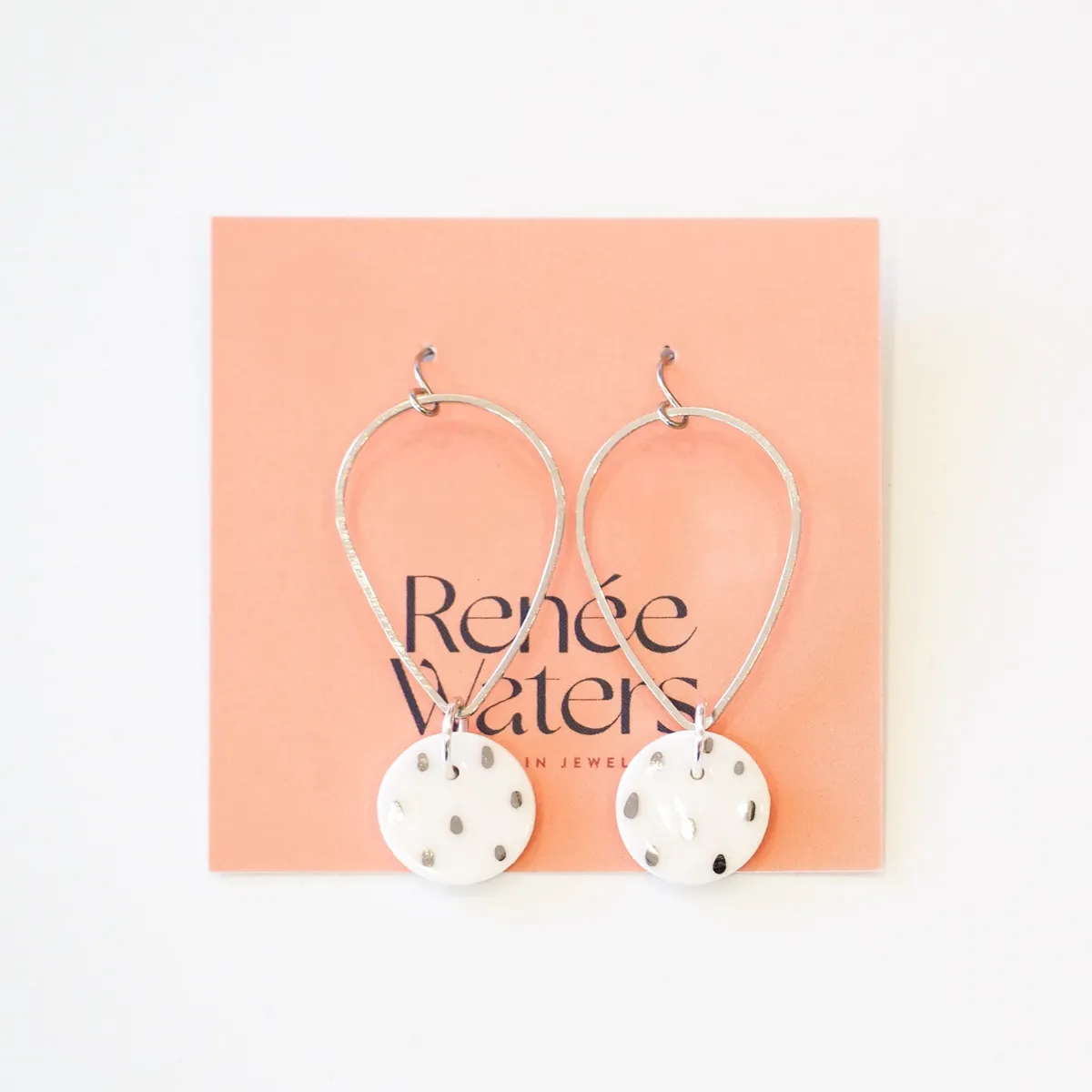 Teardrop Porcelain Earrings (Silver/Silver Dashes)