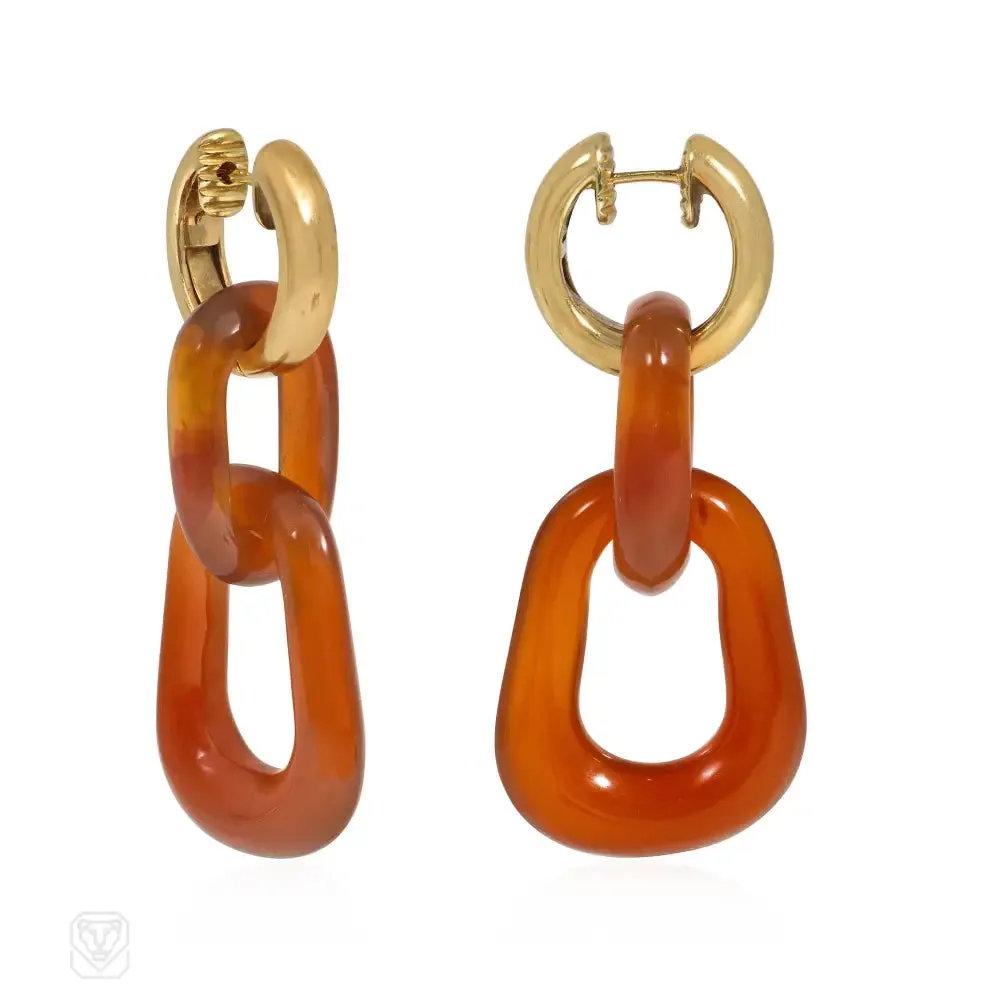 Tiffany & Co. gold and carnelian pendant earrings