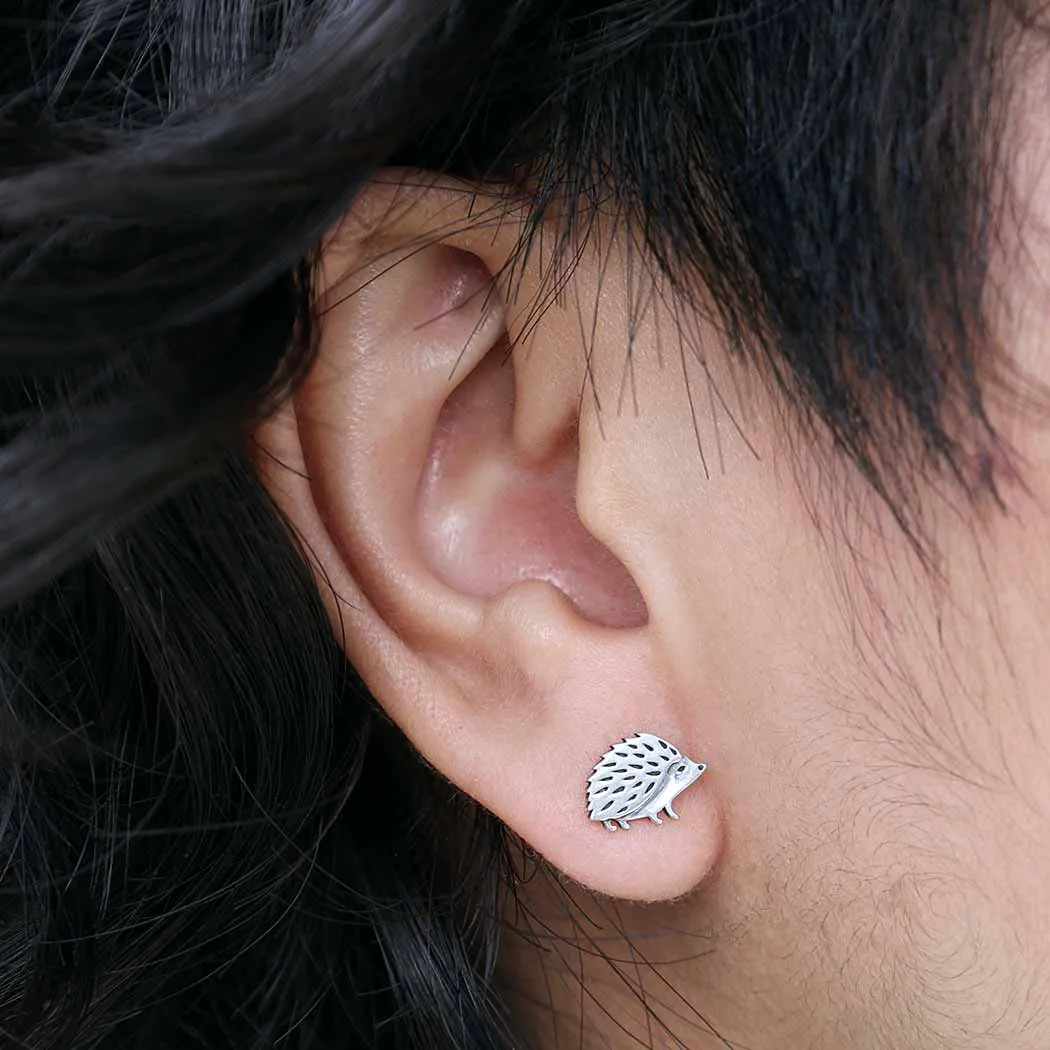Tiny Stud Earrings: Silver Hedgehogs
