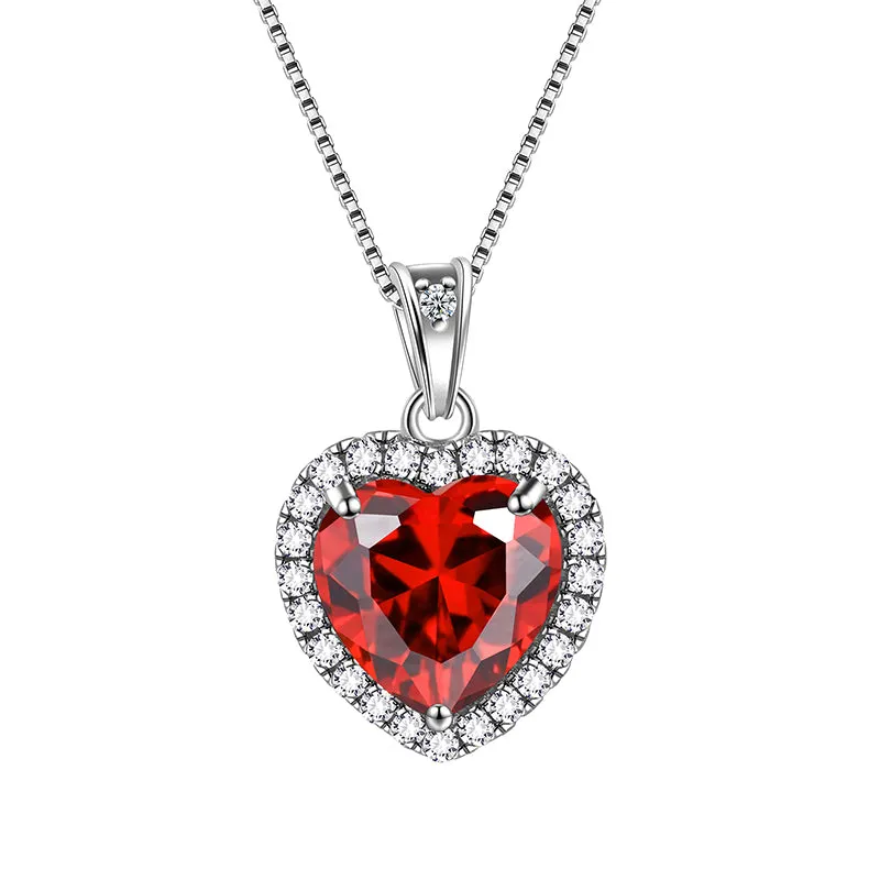 Tokyo Mart Heart Necklace Women Girls Crystal Birthstone Necklace Pendant Jewelry Birthday Gifts Sterling Silver