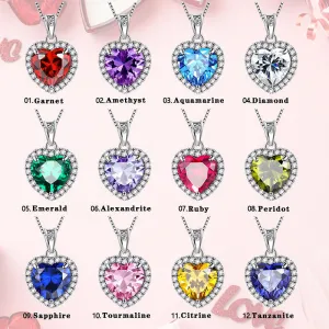 Tokyo Mart Heart Necklace Women Girls Crystal Birthstone Necklace Pendant Jewelry Birthday Gifts Sterling Silver