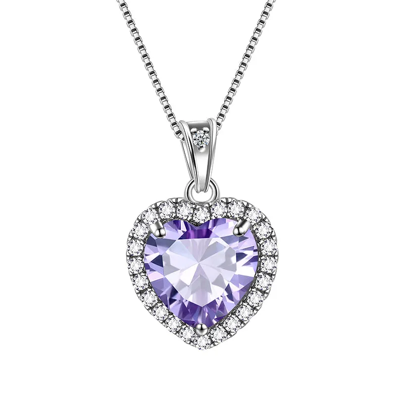 Tokyo Mart Heart Necklace Women Girls Crystal Birthstone Necklace Pendant Jewelry Birthday Gifts Sterling Silver
