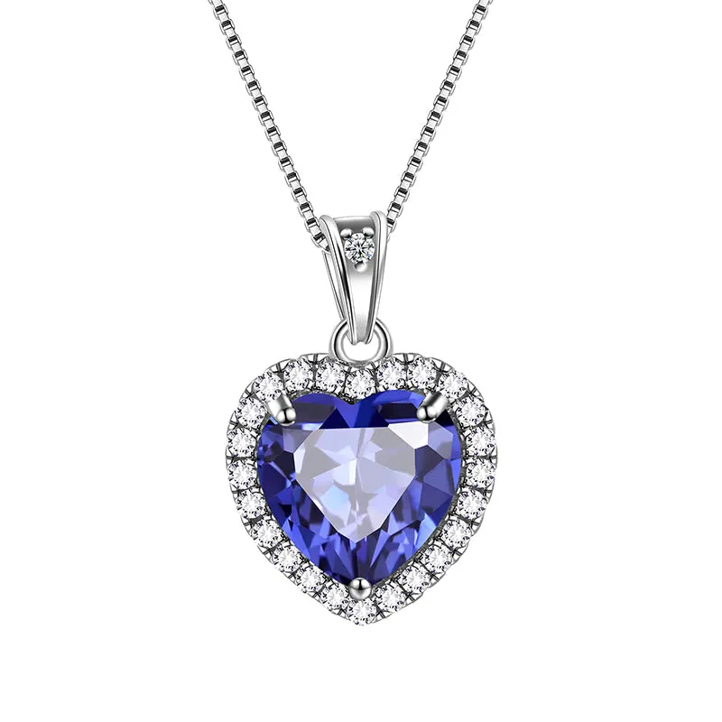 Tokyo Mart Heart Necklace Women Girls Crystal Birthstone Necklace Pendant Jewelry Birthday Gifts Sterling Silver