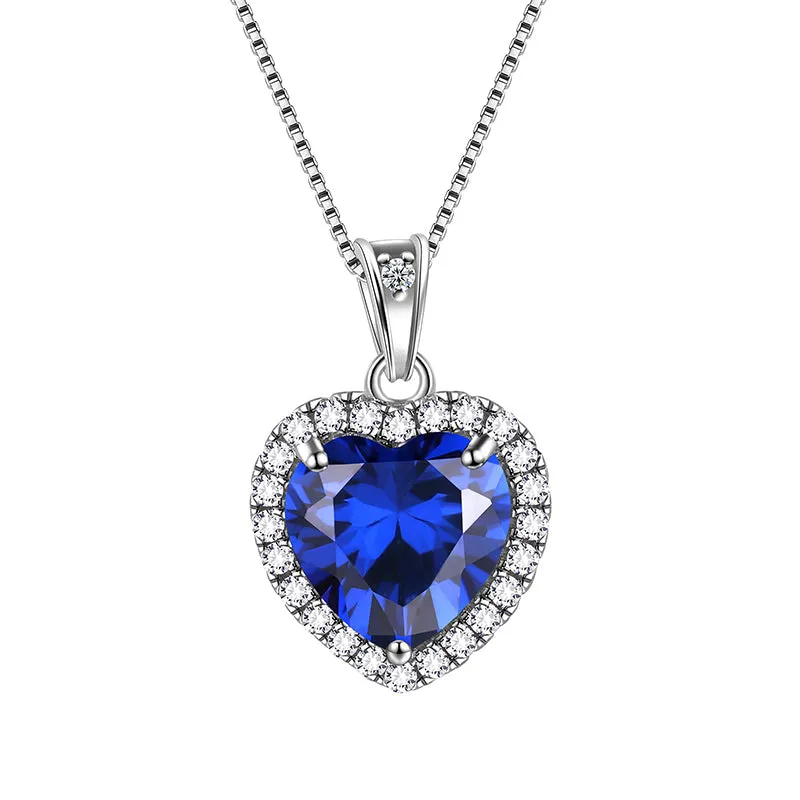 Tokyo Mart Heart Necklace Women Girls Crystal Birthstone Necklace Pendant Jewelry Birthday Gifts Sterling Silver