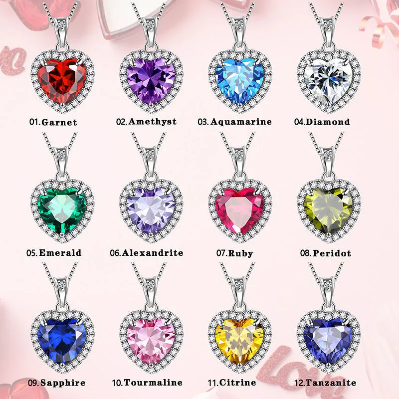 Tokyo Mart Heart Necklace Women Girls Crystal Birthstone Necklace Pendant Jewelry Birthday Gifts Sterling Silver