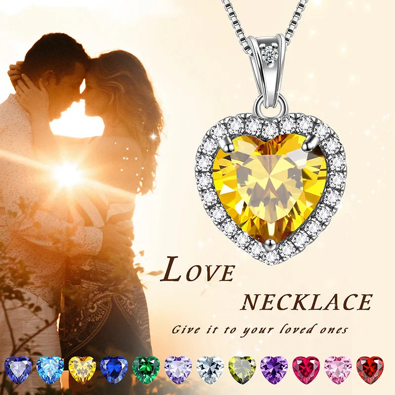 Tokyo Mart Heart Necklace Women Girls Crystal Birthstone Necklace Pendant Jewelry Birthday Gifts Sterling Silver