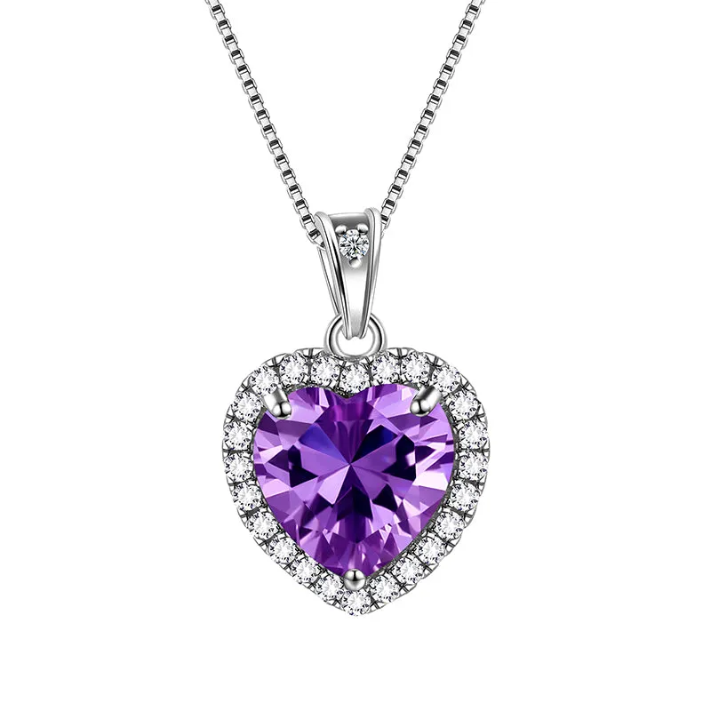 Tokyo Mart Heart Necklace Women Girls Crystal Birthstone Necklace Pendant Jewelry Birthday Gifts Sterling Silver