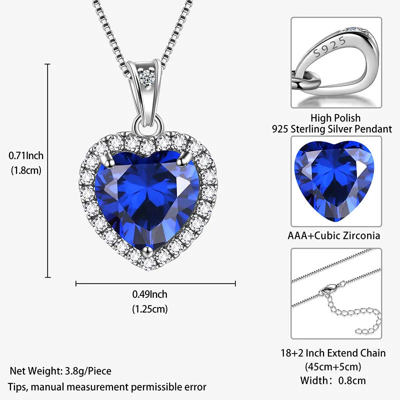 Tokyo Mart Heart Necklace Women Girls Crystal Birthstone Necklace Pendant Jewelry Birthday Gifts Sterling Silver
