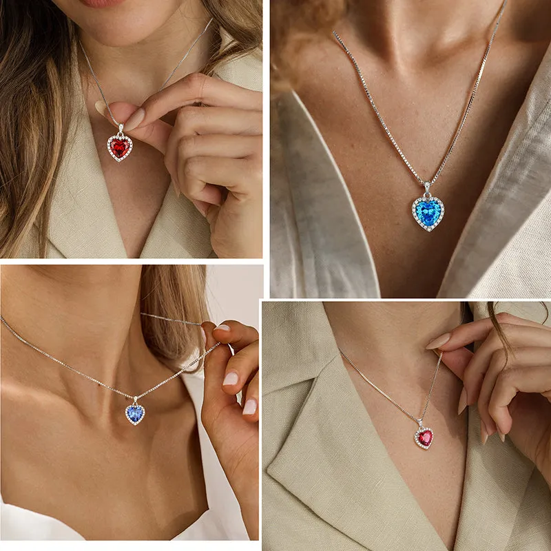Tokyo Mart Heart Necklace Women Girls Crystal Birthstone Necklace Pendant Jewelry Birthday Gifts Sterling Silver