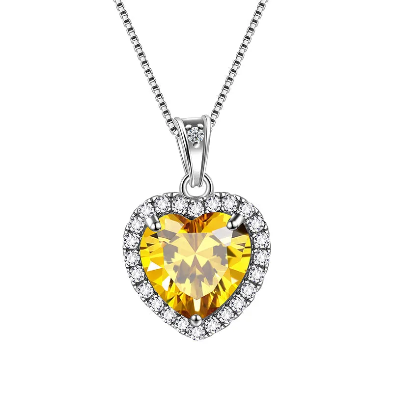 Tokyo Mart Heart Necklace Women Girls Crystal Birthstone Necklace Pendant Jewelry Birthday Gifts Sterling Silver