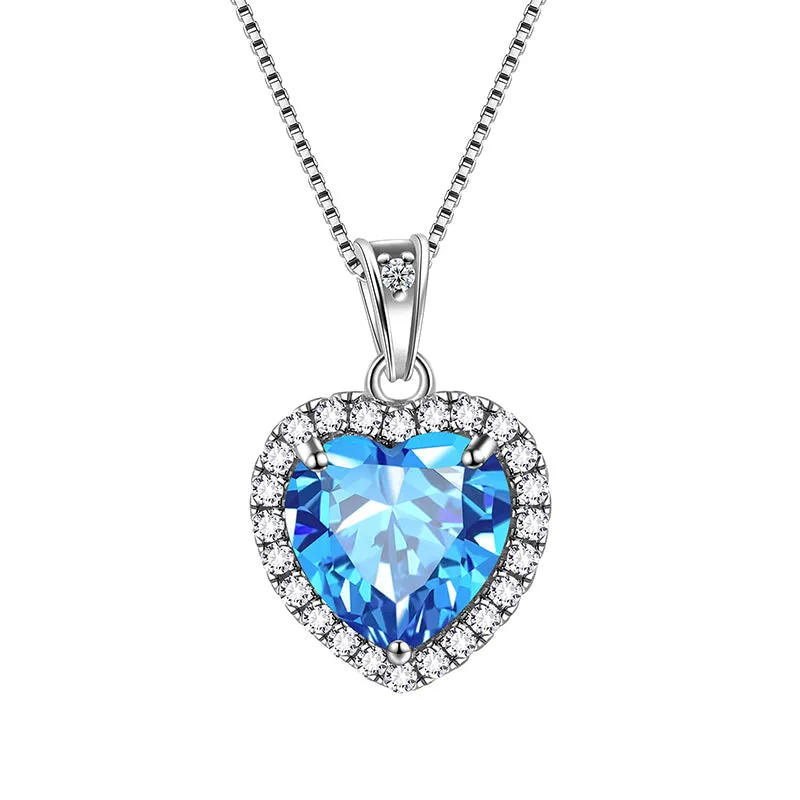 Tokyo Mart Heart Necklace Women Girls Crystal Birthstone Necklace Pendant Jewelry Birthday Gifts Sterling Silver