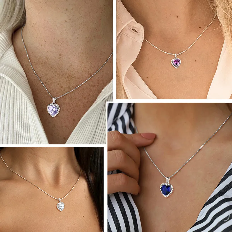 Tokyo Mart Heart Necklace Women Girls Crystal Birthstone Necklace Pendant Jewelry Birthday Gifts Sterling Silver