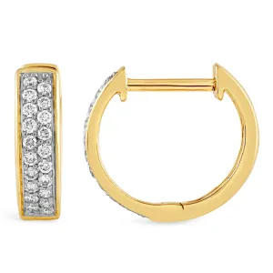 Two Row CZ and Silver Huggie Earrings
