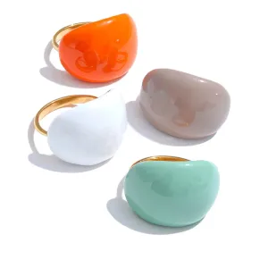 VAIGE Adjustable Multi-Color Stainless Steel Enamel Ring with Waterproof Charm - Joyful Candy Design in Khaki, Orange, Blue, and White