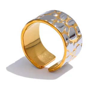 VAIGE Stainless Steel Wide Double Color Statement Ring - 18K PVD Plated Geometric Fashion Jewelry Gift