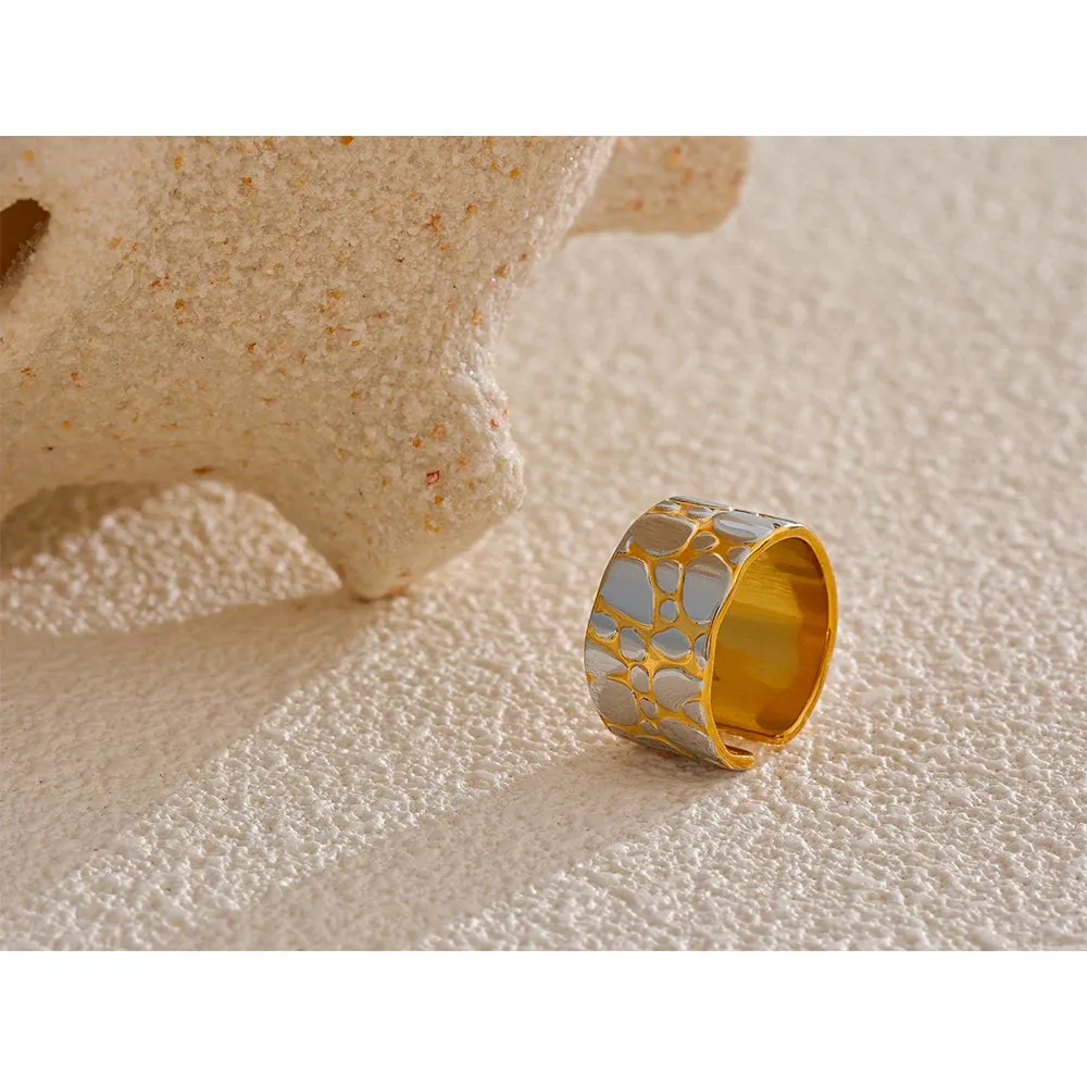 VAIGE Stainless Steel Wide Double Color Statement Ring - 18K PVD Plated Geometric Fashion Jewelry Gift