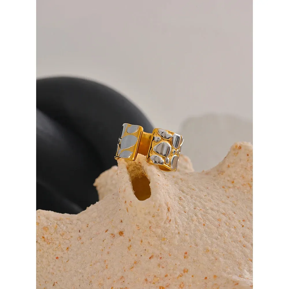 VAIGE Stainless Steel Wide Double Color Statement Ring - 18K PVD Plated Geometric Fashion Jewelry Gift