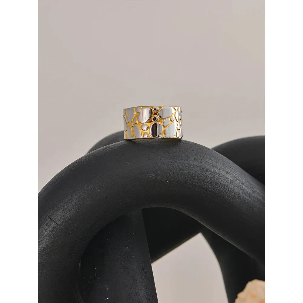 VAIGE Stainless Steel Wide Double Color Statement Ring - 18K PVD Plated Geometric Fashion Jewelry Gift
