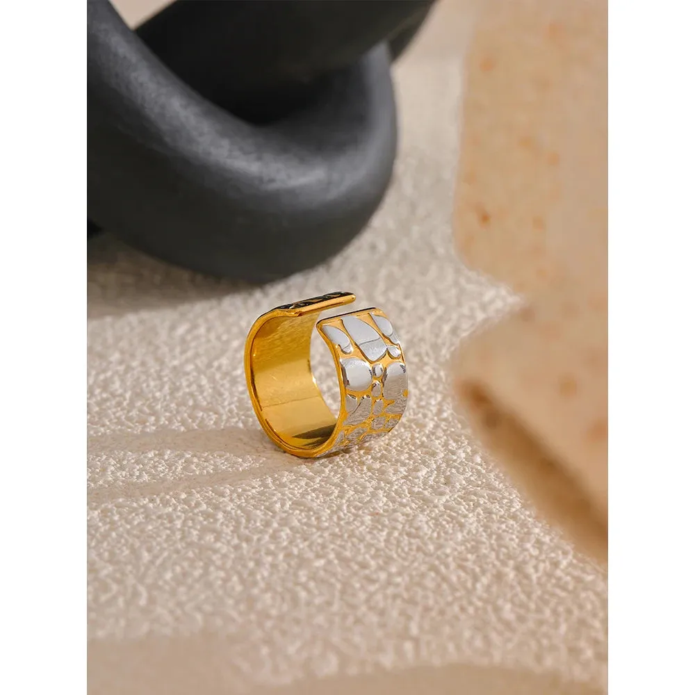 VAIGE Stainless Steel Wide Double Color Statement Ring - 18K PVD Plated Geometric Fashion Jewelry Gift