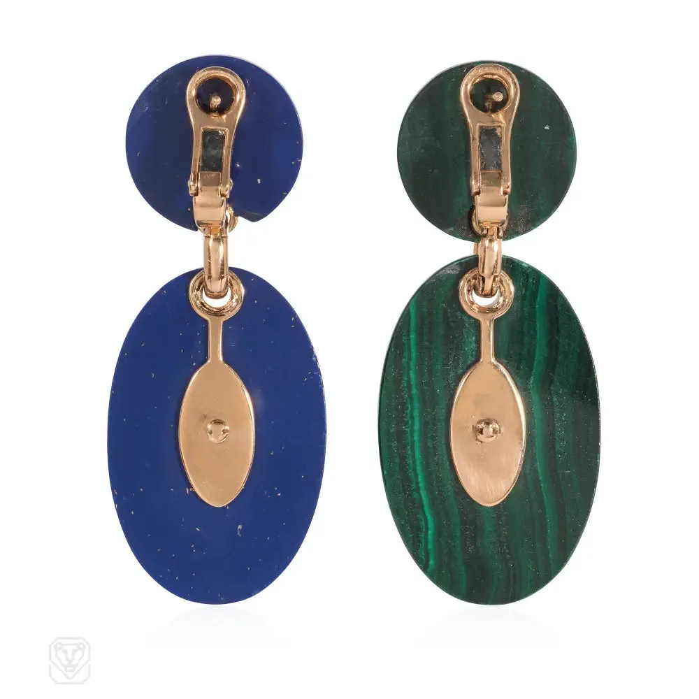 Van Cleef & Arpels, Paris malachite and lapis pendant earrings