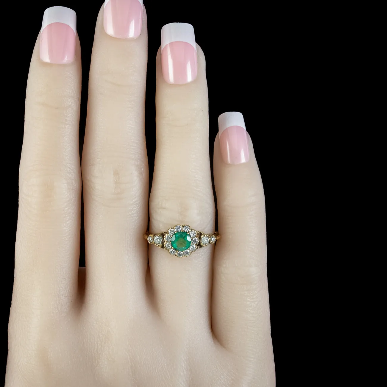 Victorian Style Emerald Diamond Cluster Ring 0.75ct Emerald