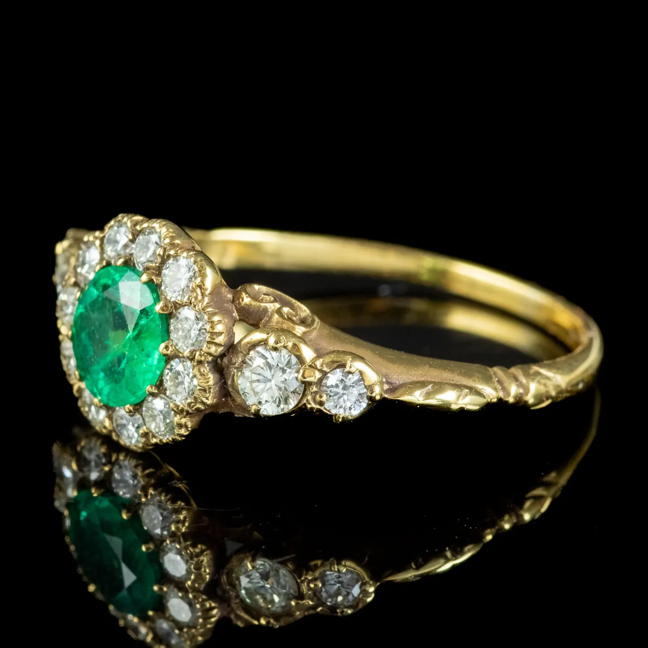 Victorian Style Emerald Diamond Cluster Ring 0.75ct Emerald
