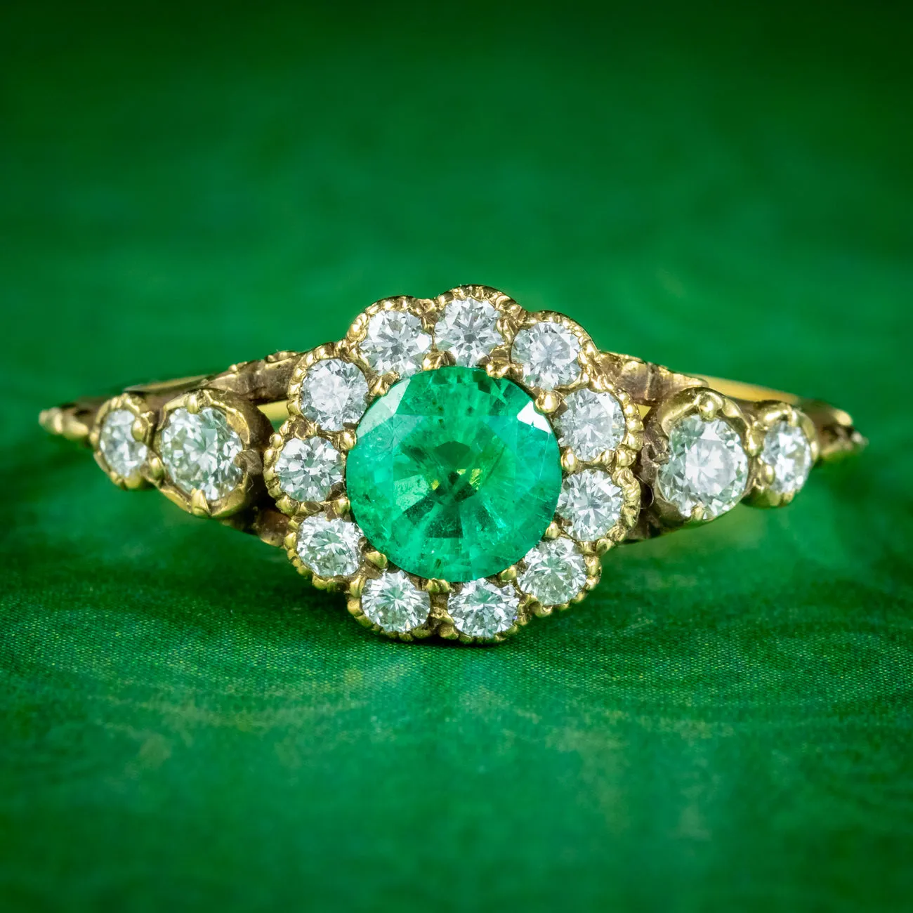 Victorian Style Emerald Diamond Cluster Ring 0.75ct Emerald