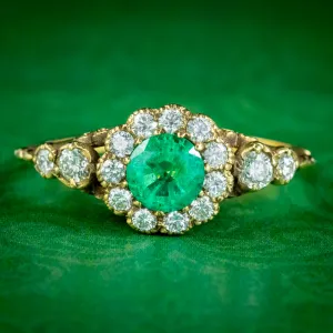 Victorian Style Emerald Diamond Cluster Ring 0.75ct Emerald