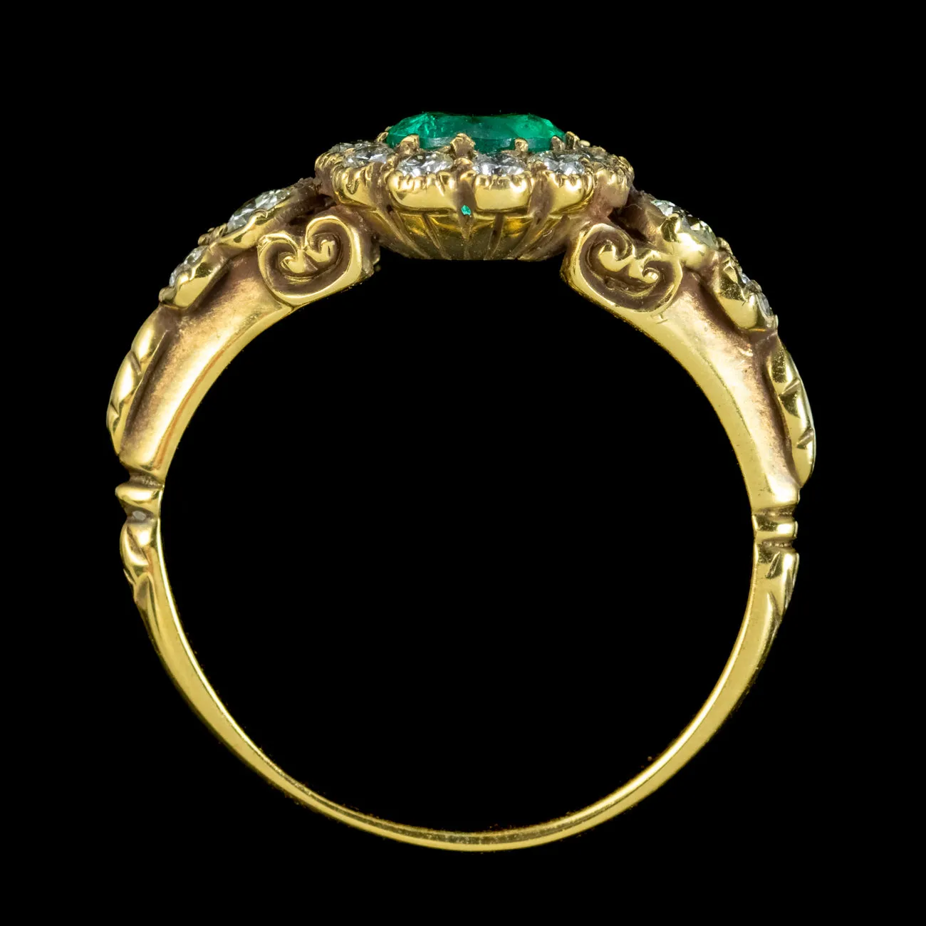 Victorian Style Emerald Diamond Cluster Ring 0.75ct Emerald