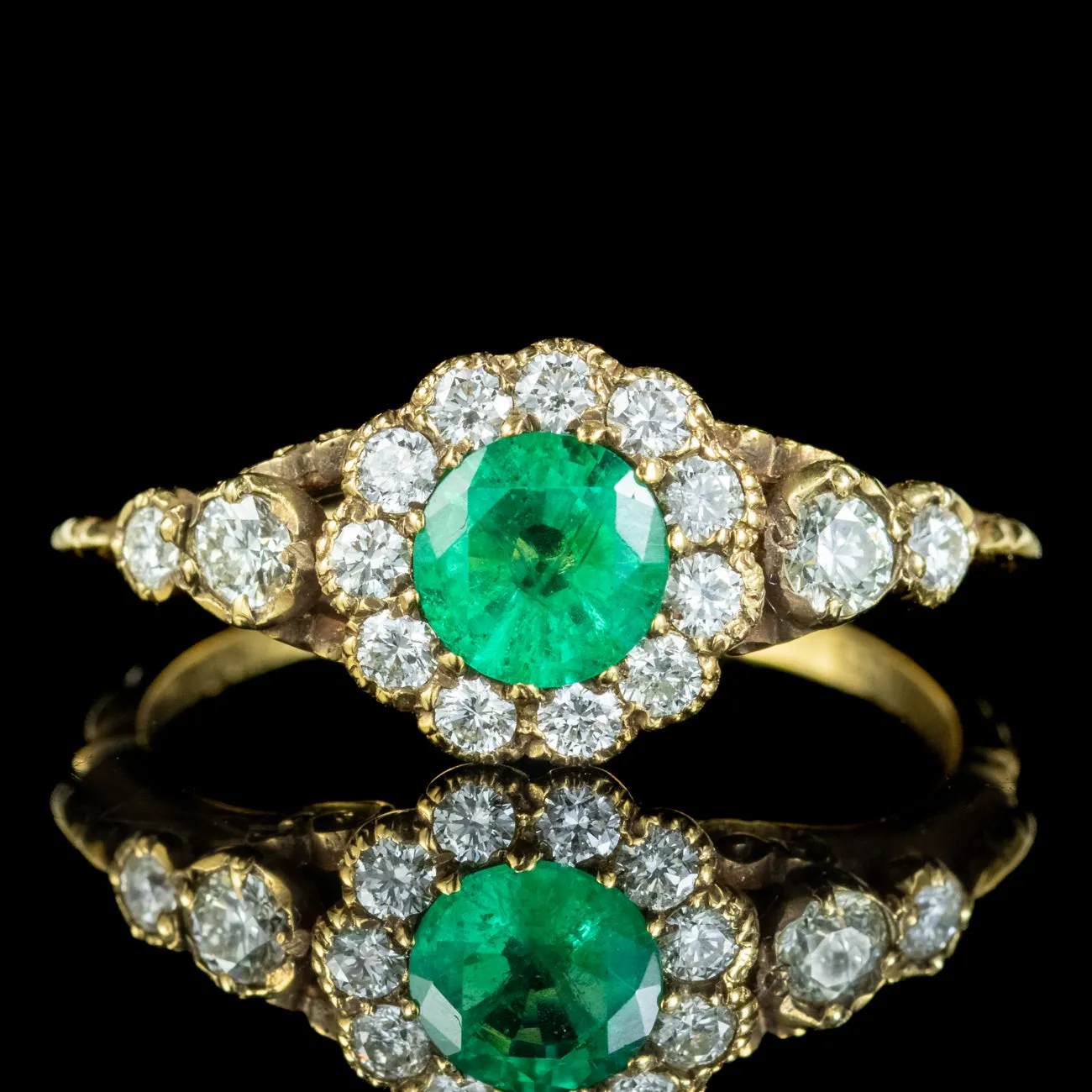 Victorian Style Emerald Diamond Cluster Ring 0.75ct Emerald
