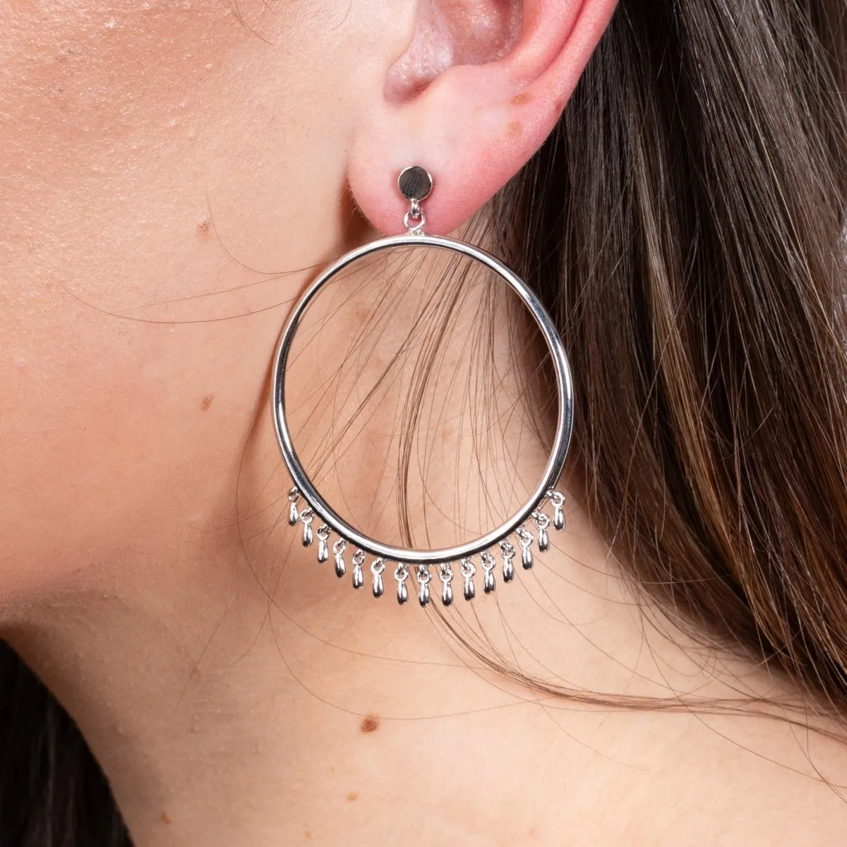 Waterfall Circle Earrings in Sterling Silver