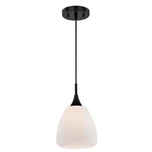 Westinghouse 6309300 1 Light Mini Pendant Matte Black Finish with Frosted Opal Glass
