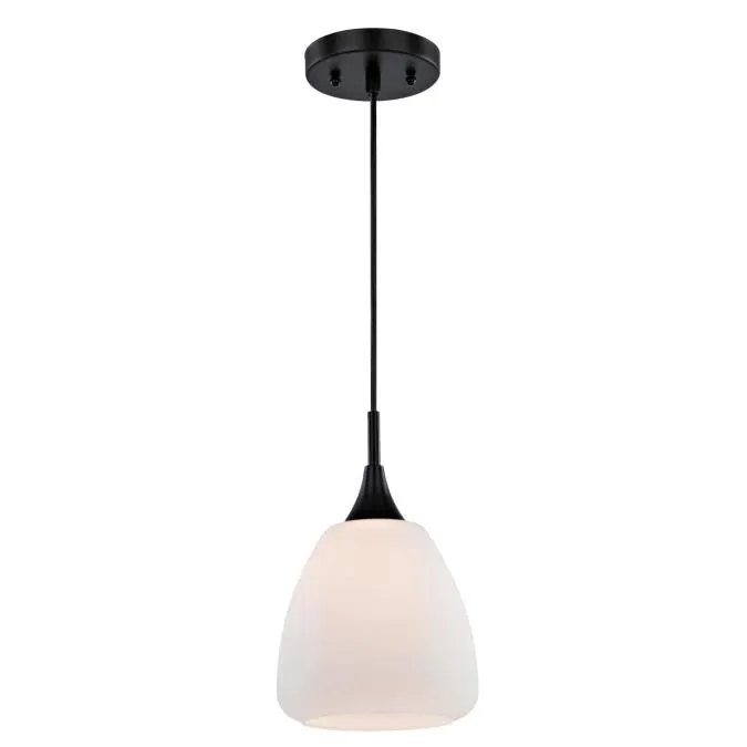 Westinghouse 6309300 1 Light Mini Pendant Matte Black Finish with Frosted Opal Glass