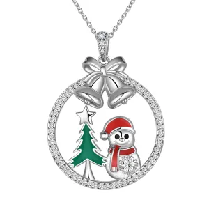 Women Christmas Necklace Jewelry Gifts Christmas Tree Snowflake Jingle Bell Cute Santa Claus Snowman Pendant Girls Sterling Silver