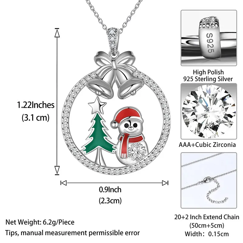 Women Christmas Necklace Jewelry Gifts Christmas Tree Snowflake Jingle Bell Cute Santa Claus Snowman Pendant Girls Sterling Silver
