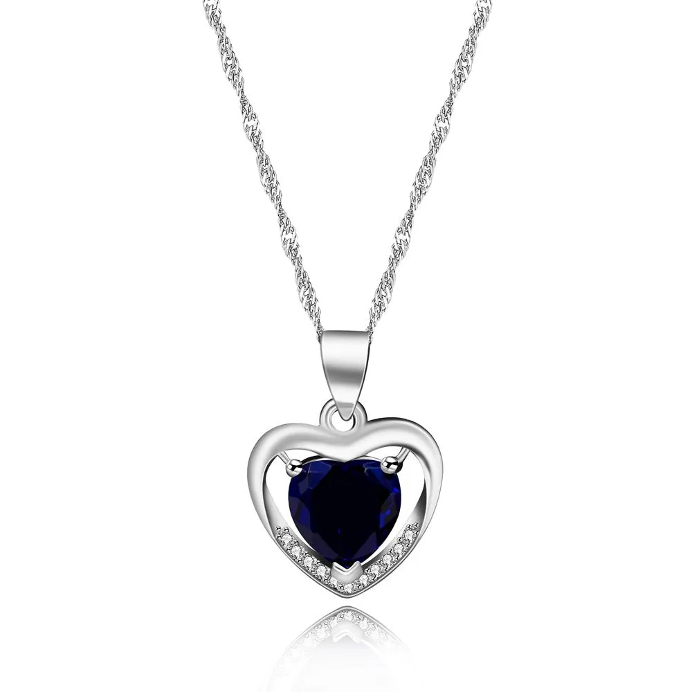 Womens Pink CZ Crystal Double Heart Pendant Necklace Wedding Valentines Jewelry Gifts for Daughter Girlfriend Best Friend (Pink)