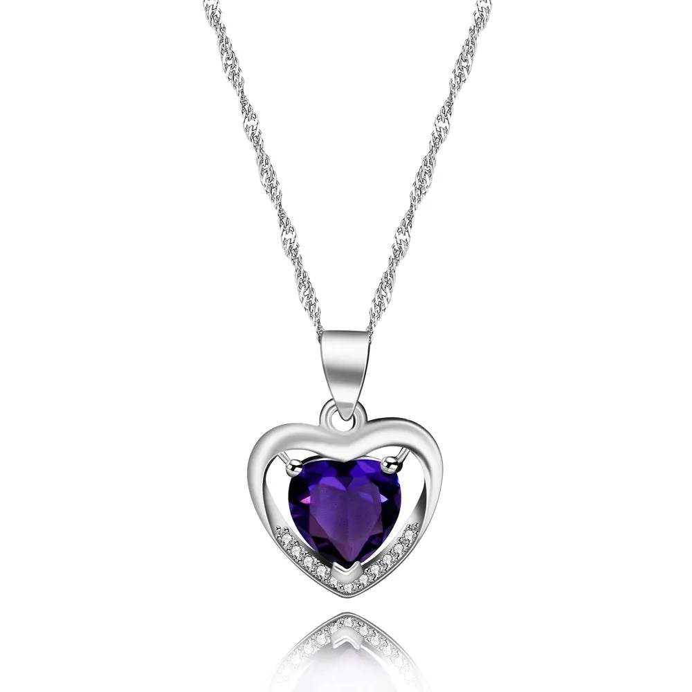 Womens Pink CZ Crystal Double Heart Pendant Necklace Wedding Valentines Jewelry Gifts for Daughter Girlfriend Best Friend (Pink)