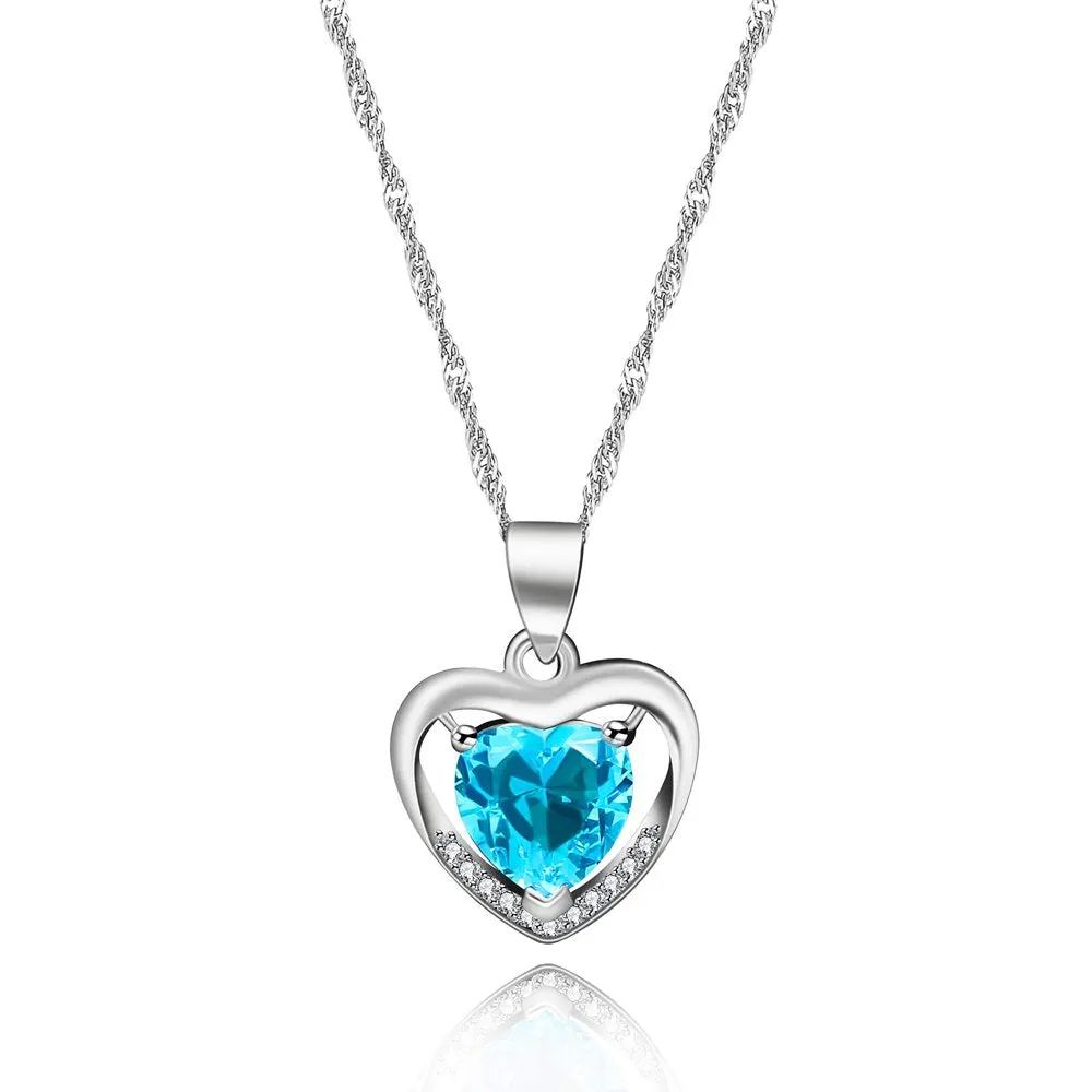 Womens Pink CZ Crystal Double Heart Pendant Necklace Wedding Valentines Jewelry Gifts for Daughter Girlfriend Best Friend (Pink)